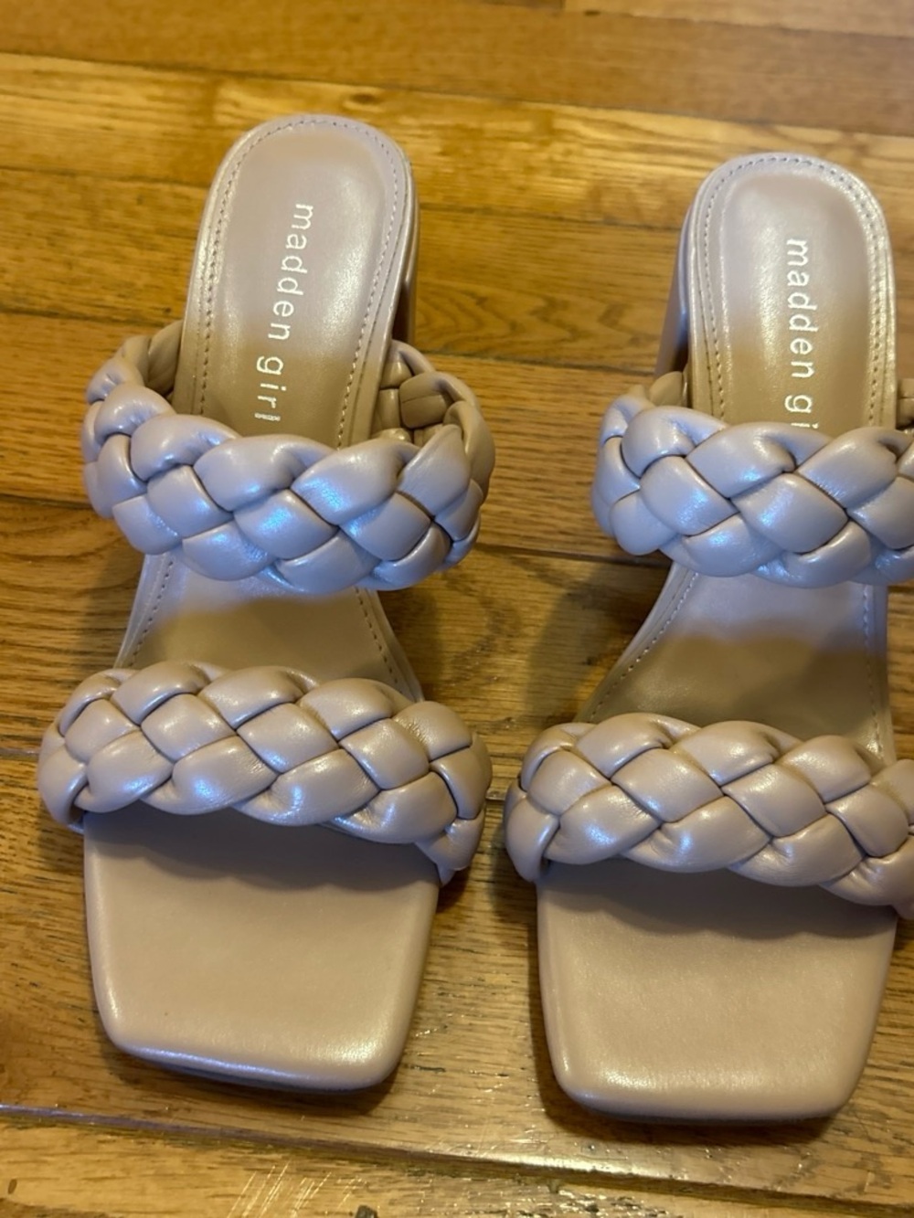 Madden Girl Taupe Braided Double-Strap Block Heel Sandals